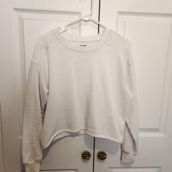 Aerie White Distressed Cropped Sweatshirt - Picture 3 of 5